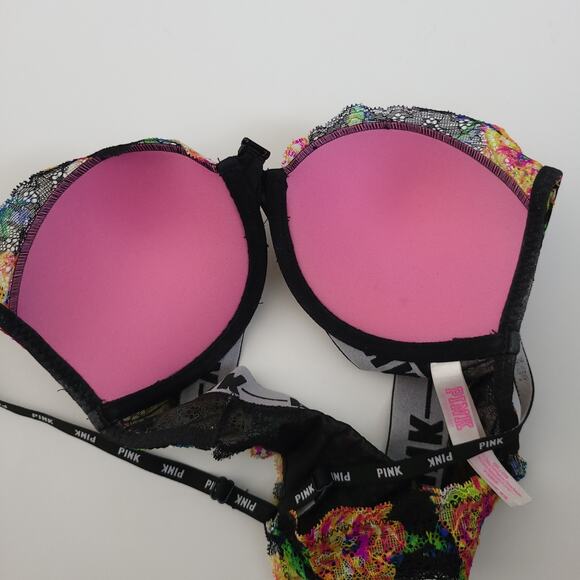 PINK Victoria's Secret Date Push-Up Bra Lace Floral Racerback Front Clasp 32C - Picture 6 of 10